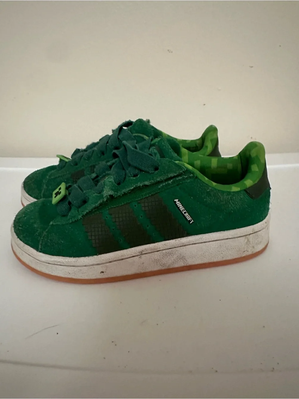 adidas Kids Minecraft Green Suede Sneakers with Black Stripes
